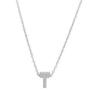 Sterling Silver 925 Rhodium Plated Small Initial T Necklace